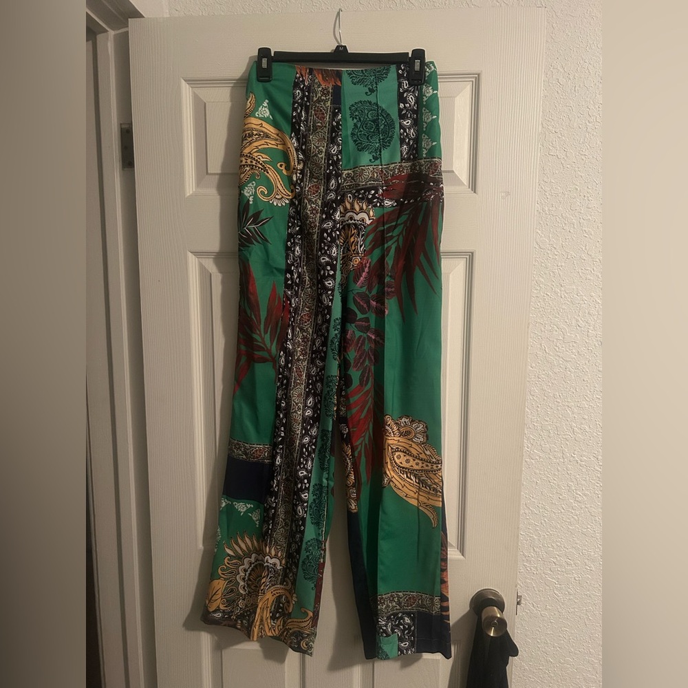 Vibrant Green Paisley Wide Leg Jumpsuit